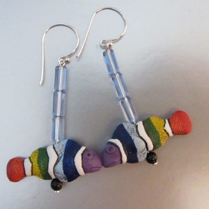 Sterling Silver Rainbow Pride Fish Earrings 2 3/8&quot;