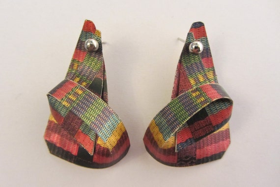 Unusual Vintage Handmade Flexible Plastic Earrings
