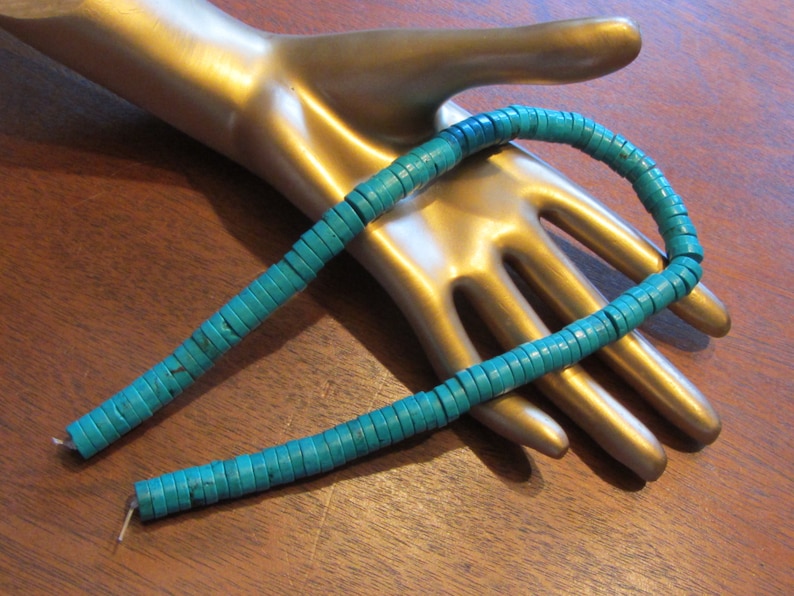 120 beads Xinjiang Chinese Color Enhanced Turquoise 10mmx3.5mm Heishi Bead 15.5 Strand