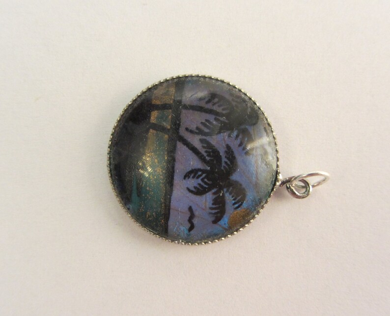 78 1960/'s Made in Brazil Vintage Blue Morpho Butterfly Wing Pendant