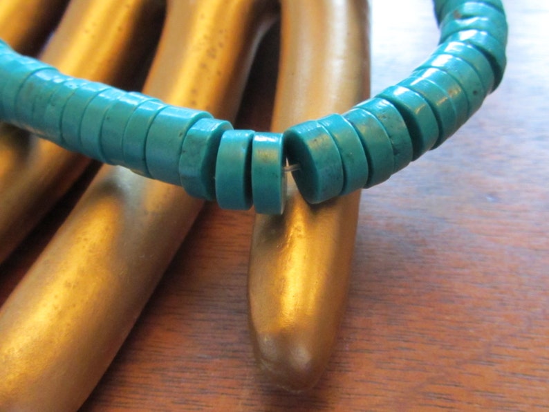 120 beads Xinjiang Chinese Color Enhanced Turquoise 10mmx3.5mm Heishi Bead 15.5 Strand
