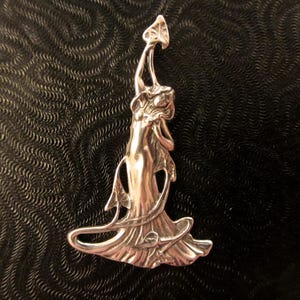 Sterling Silver 2D Art Nouveau Lily Lady Large Pendant Charm - 4.26 Grams - Please See Photos