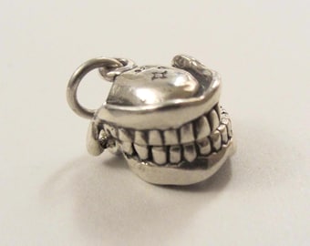 Sterling Silver 3D Movable Teeth Dentures Charm Pendant - 3.60 Grams - See Photos