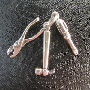 Sterling Silver 3D Tools Hammer Pliers Screwdriver Charm Pendant - 2.85 Grams - Please See Photos