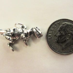 Scary ! Sterling Silver 3D Tyrannosaurus Rex Dinosaur Small Charm Pendant - 4.27 Grams - Please See Photos