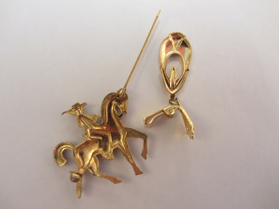 Spanish Damascene Horse Rider Brooch & Ornate Cli… - image 4