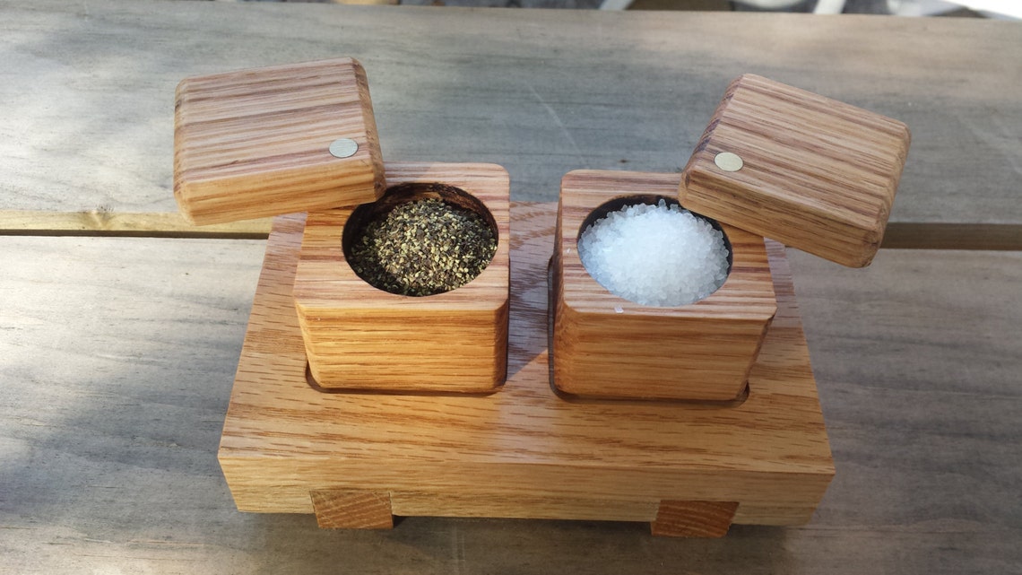 Wooden Salt and Pepper Pinch Bowls Made from Oak w/ Brass Rod Etsy