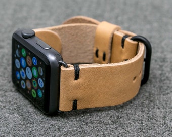 Apple Watch Band | The Hudson Strap for Apple Watch | Horween Natural Essex Leather Strap w/ Black Thread - Handmade