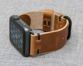 Apple Watch Band | The Hudson Strap for Apple Watch | Horween Natural Dublin Leather Strap w/ Black Thread - Handmade