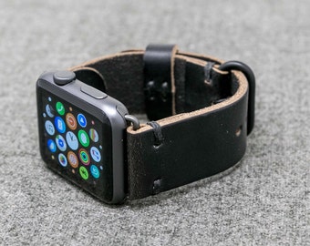 Apple Watch Band | The Hudson Strap for Apple Watch | Black Horween Chromexcel Leather Band w/ Black Thread - Handmade