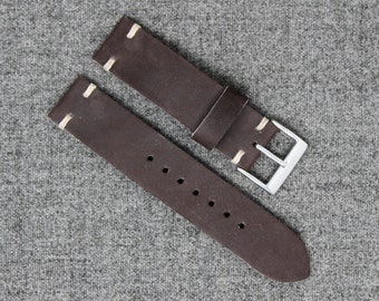 Leather Watch Strap | Horween Brown Dryden Leather with Natural Thread | The Hudson Strap
