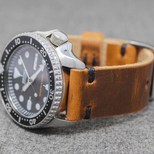 Leather Watch Band Horween English Tan Dublin With Black - Etsy