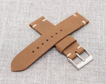 Leather Watch Strap, Vintage Style Suede Leather Watch Band | Horween Peanut Dryden Leather - The Hudson Strap