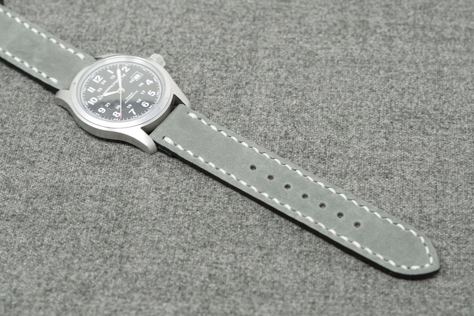 Handmade Leather Watch Strap With Horween Gray Suede Leather Etsy