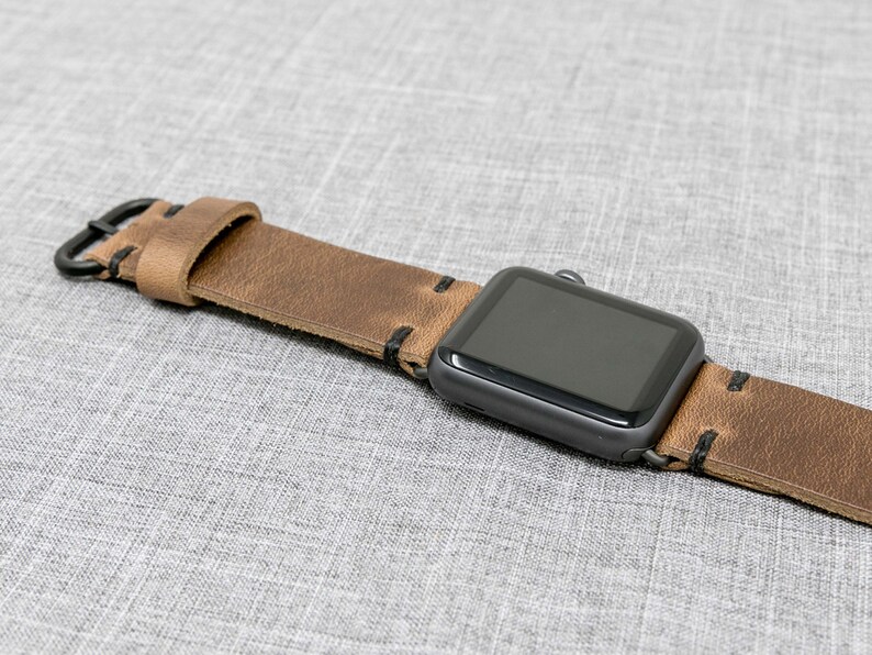 Apple Watch Band Horween Leather Natural Chromexcel W/ Black Etsy