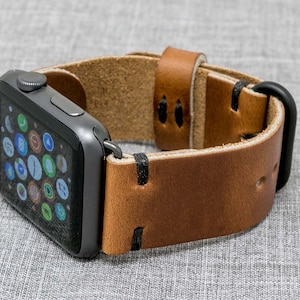 Apple Watch Band 38mm 42mm 40mm 44mm Leather Watch Band Minimal Horween Leather Whiskey Cavalier Handmade - Series 1 2 3 4 5 6