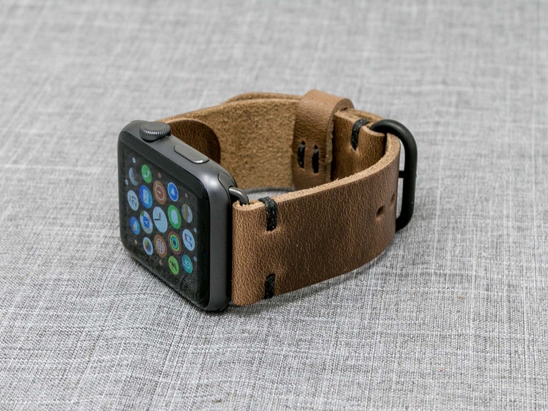 Apple Watch Band Horween Leather Natural Chromexcel W/ Black Etsy