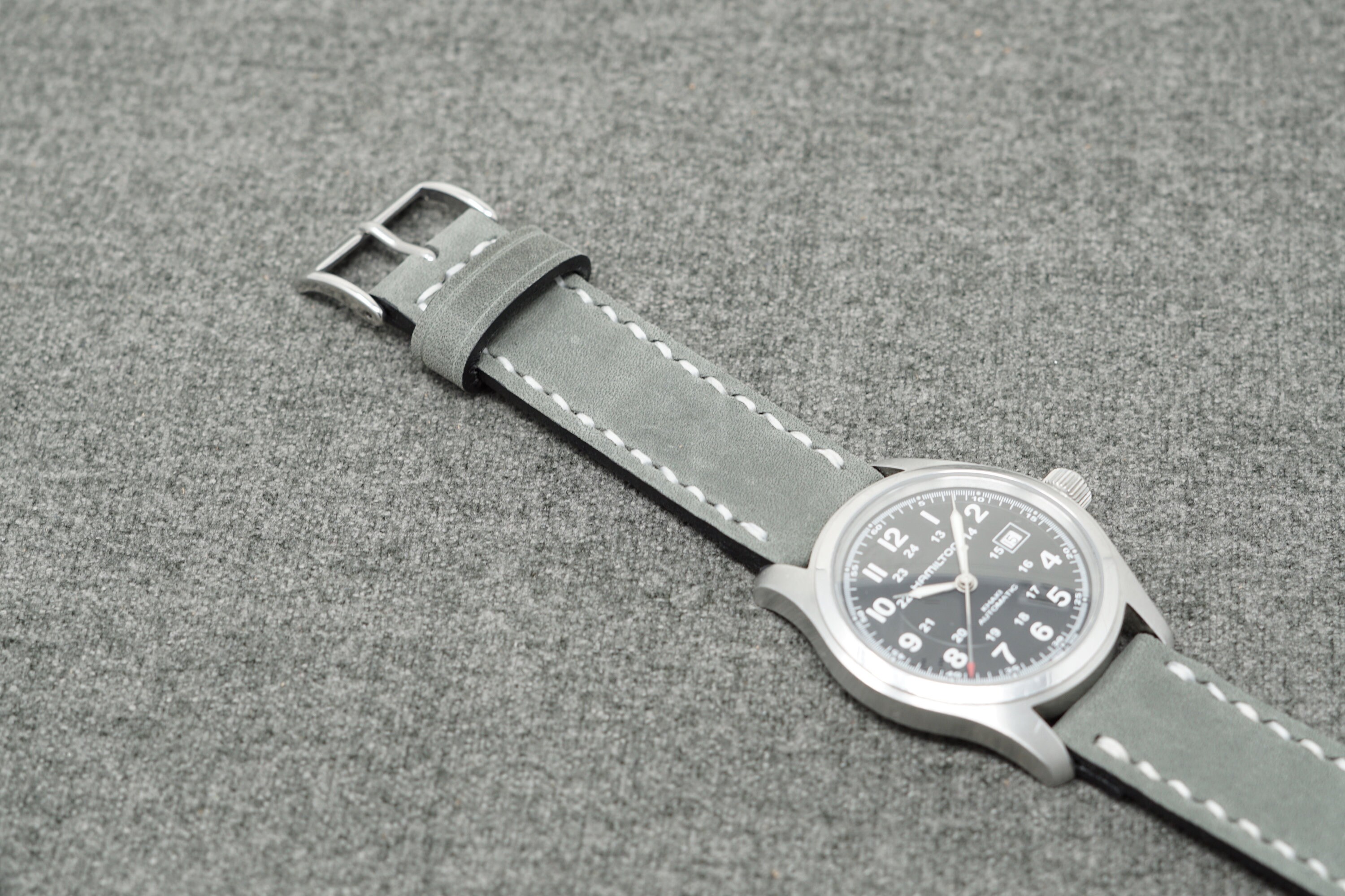 Handmade Leather Watch Strap With Horween Gray Suede Leather Etsy