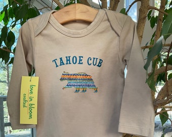 Baby Tahoe Bear Cub Bodysuit Organic Cotton Winter Long Sleeved New Baby Shower Gift Gender Neutral Baby Boy Baby Girl Baby Announcement