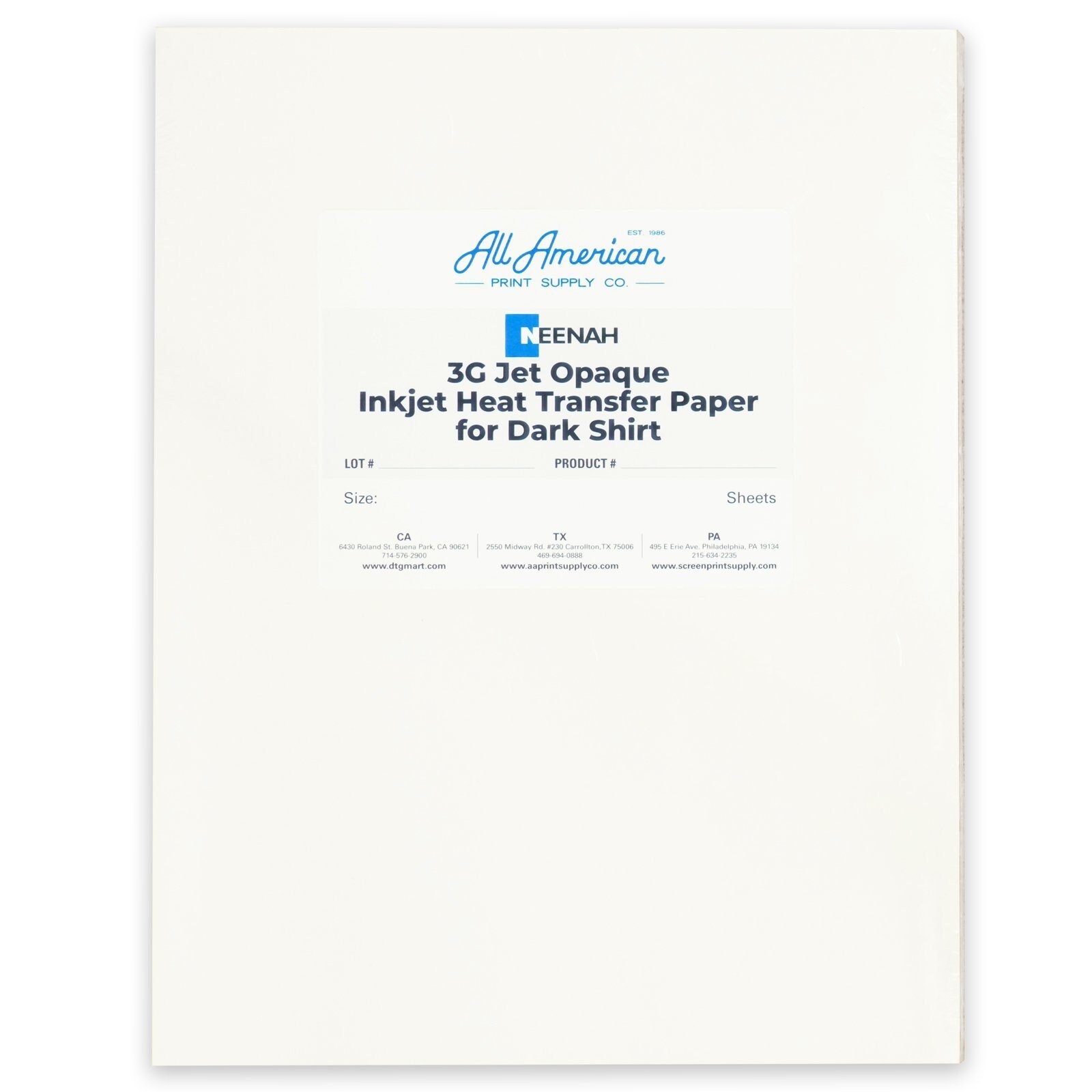100 Sheets 3G Jet-Opaque Heat Transfer Paper 8.5x11