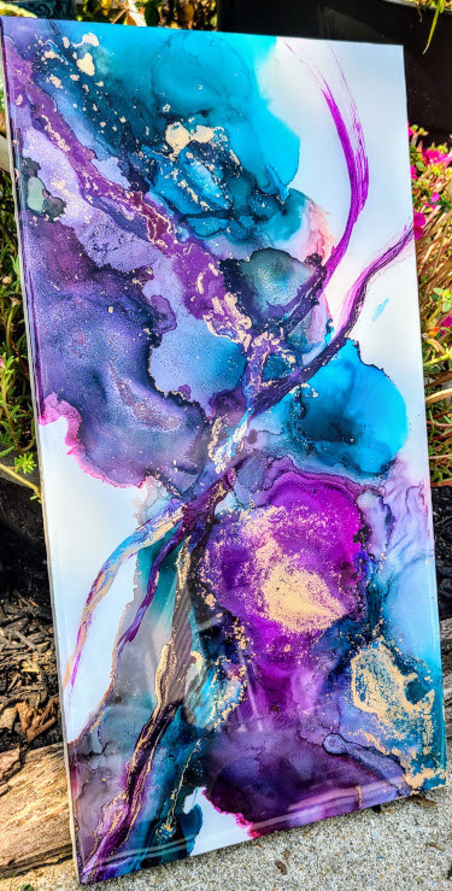 Original Abstract Alcohol Ink 10x20 Wall Art Home Decor Etsy