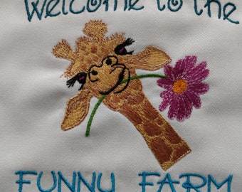Welcome to the Funny Farm - Family humor - Embroidered 8"X10" matted wall picture - no frame - Mothers Day Gift - Birthday gift - Animalover