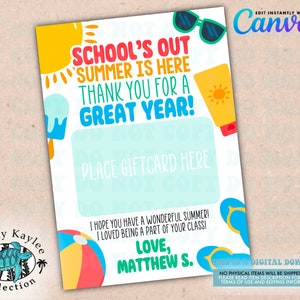 Teacher Appreciation Gift Card Holder, School's Out Gift Card Holder, End of Year Beach Gift Card Holder
