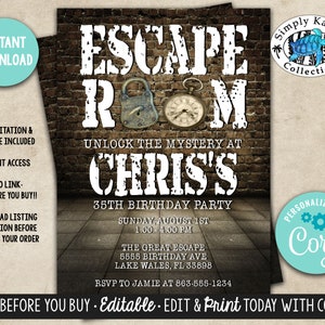 Escape Room Birthday Invitation - Teen Birthday Invitation - Adult Birthday Invitation - Escape Room Invite
