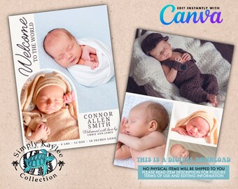 Modern Minimalist Birth Announcement Photo Template (Digital Download)