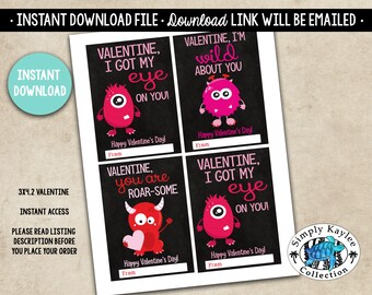 Little Monsters Valentine's Day Cards: Printable Classroom Valentines (Digital Download)