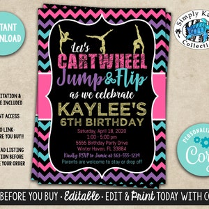 Gymnastics Birthday Party Invitation, Cheer Birthday Party Invitation, Gymnastics Birthday Party, Cheer Birthday Party