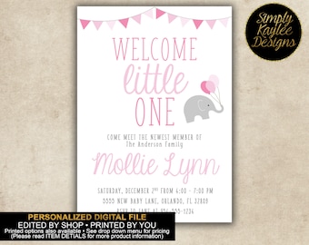 Welcome Little One Elephant Baby Viewing Party Invitation