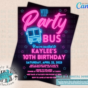 Party Bus Birthday Invite - Party Bus Bachelorette Invite - Neon Party Bus Invite - Glow in the Dark Party Bus Invite
