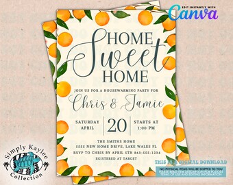 Citrus Housewarming Party Invitation: Home Sweet Home Template (Digital Download)