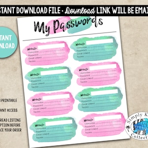 Password Tracker Printable - Password Keeper Printable - Password Organizer