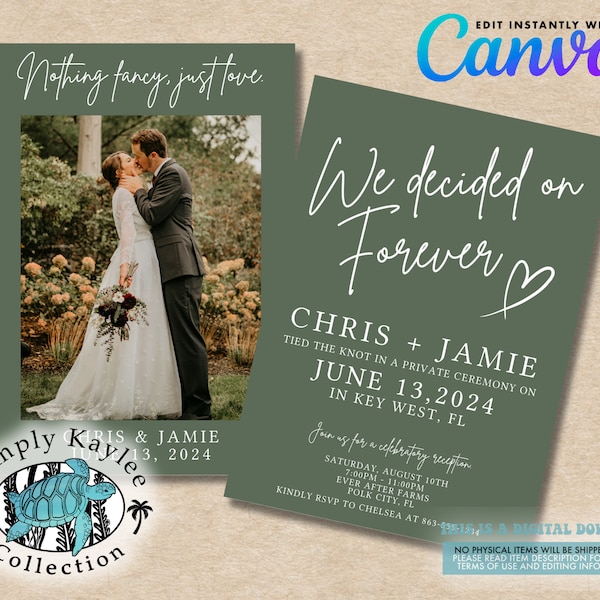 We Decided On Forever Wedding Invitation - Nothing Fancy, Just Love Wedding Reception Invite - We Eloped Wedding Invite