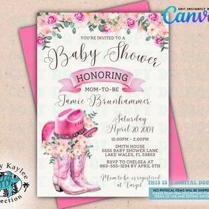 Cowgirl Baby Shower Invite, Western Baby Shower Invite, Girls Rodeo Baby Shower Invite, Cowgirl Boots Shower Invitation