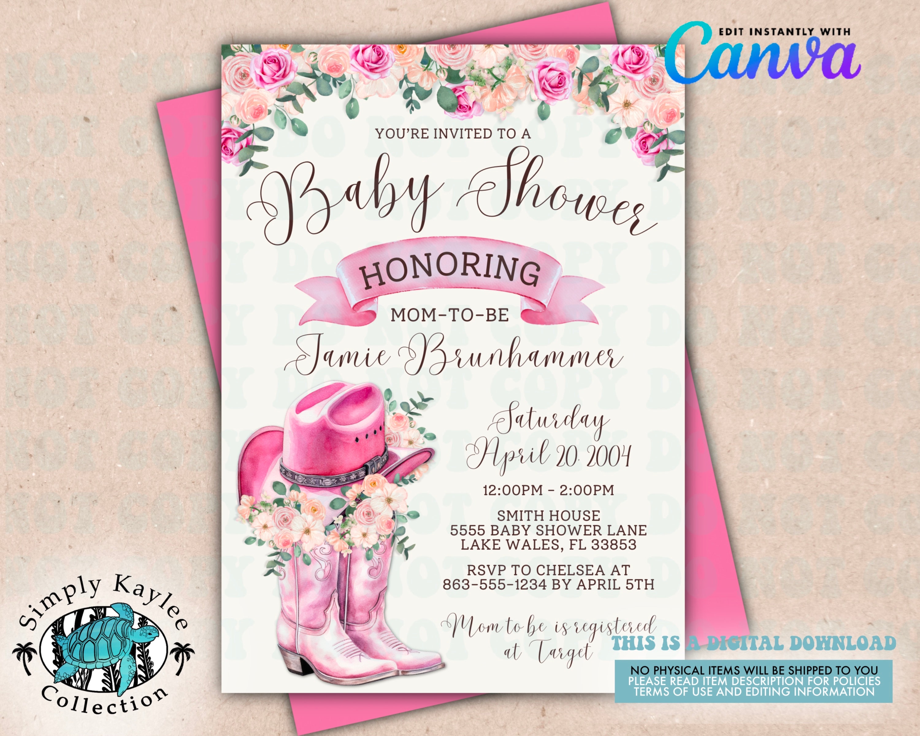 Cowgirl Baby Shower Invite Western Baby Shower Invite Girls Rodeo Baby Shower Invite Cowgirl Boots Shower Invitation