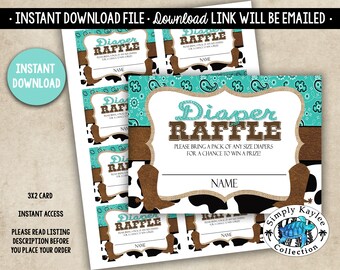 Cowgirl Diaper Raffle Ticket: Western Baby Shower Game (Digital Download)