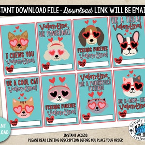 Welpen und Kätzchen Schule Valentinstag Karten - Hunde und Katzen Valentinstag Karten zum Ausdrucken für Kinder - Sofortiger Download Mädchen Valentinstag Karten