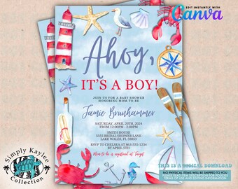 Nautical Baby Shower Invitation: Ahoy It's A Boy (Digital Download)