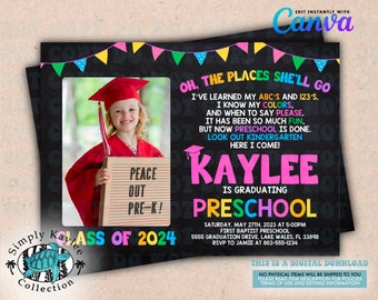 Invitación de graduación editable: Plantilla de Canva (descarga digital)