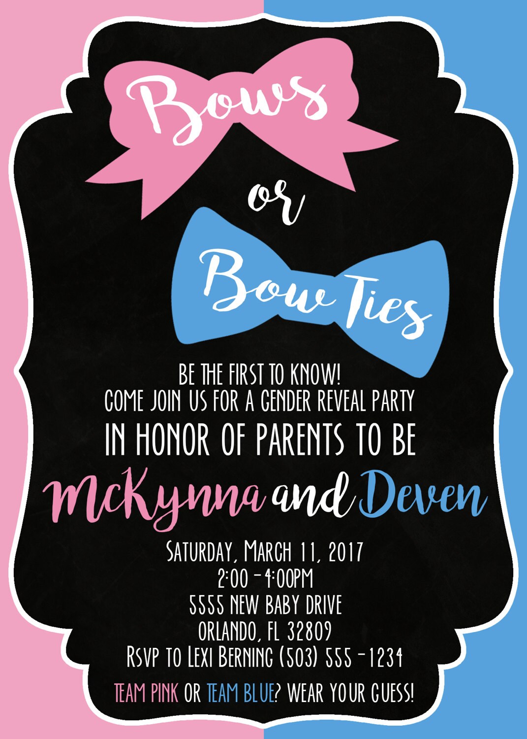 Bows or Bow ties Gender reveal Party Invitation Gender Etsy