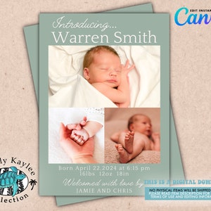 Welcome To The World Birth Announcement Photo Template, Modern Minimalist Birth Announcement Card