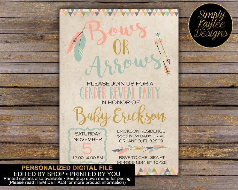 Tribal Bows or Arrows Gender Reveal Party Invitation Etsy