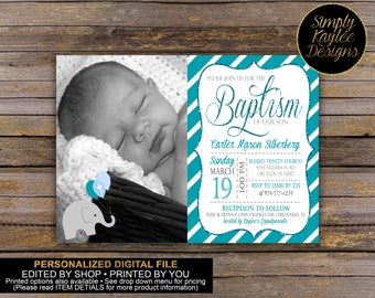 Boys Elephant Baptism Invitation