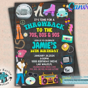 Dance Through the Decades Birthday Invitation, Canva Template