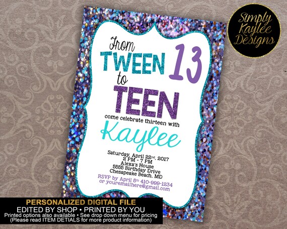 tween to teen birthday party invitation 13th birthday party etsy tween birthday party invitations