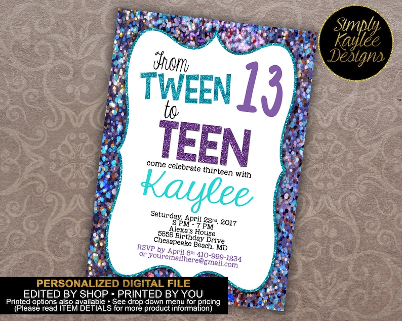 Tween To Teen Birthday Party Invitation 13th Birthday Party Etsy