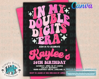 Double Digits Era Birthday Invitation: Retro 10th Birthday (Digital Download)